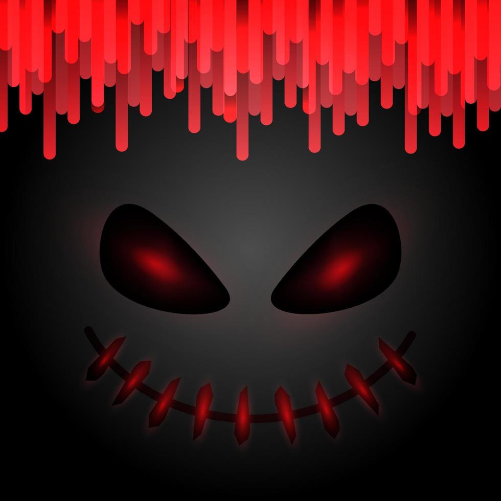 halloween jack O lantaarn masker achtergrond met haar- bloed. eng onheil gezicht gloed in de donker concept. rood en zwart thema. vector