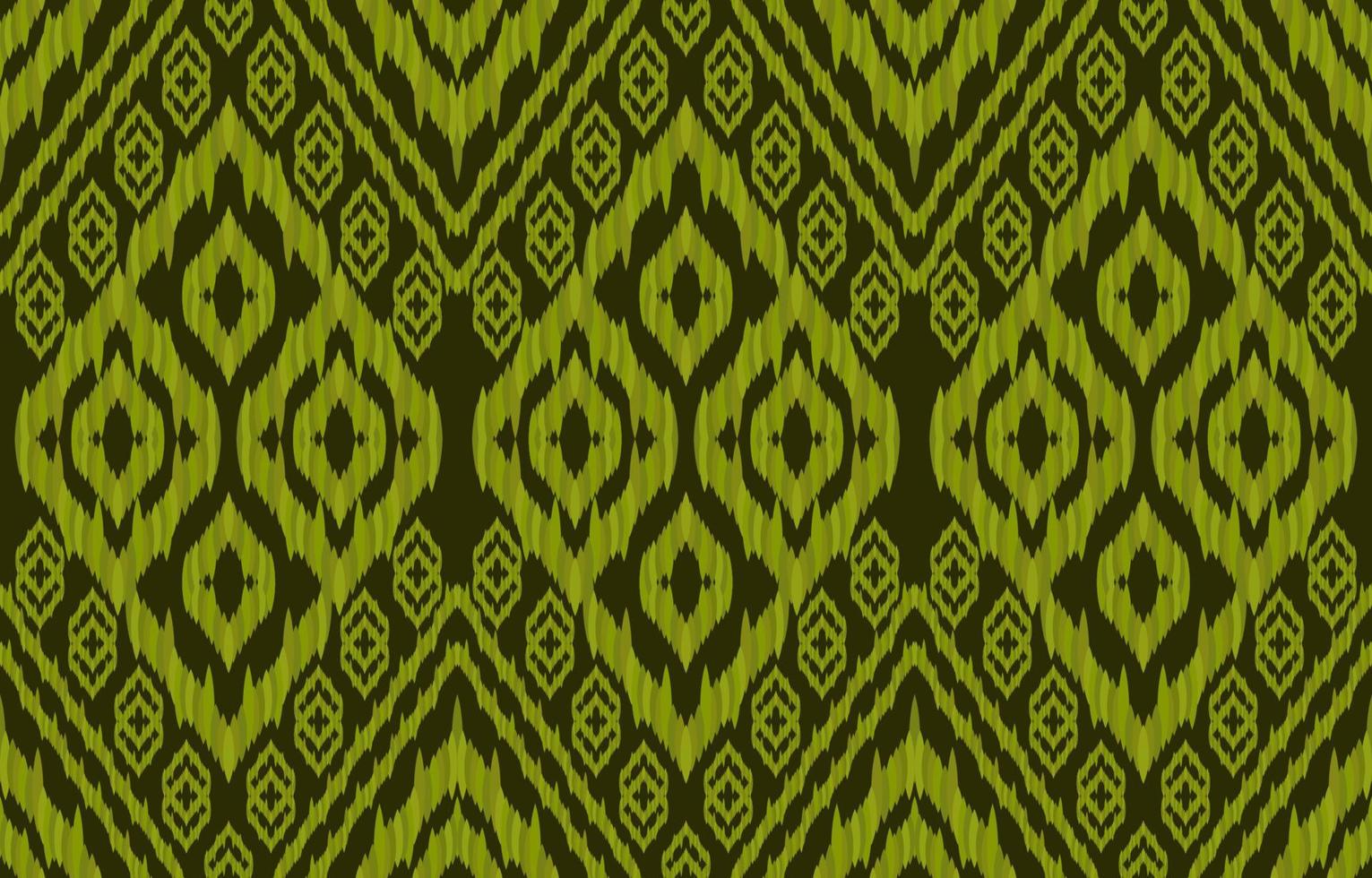 gouden groen ikat patronen. meetkundig tribal wijnoogst retro stijl. etnisch kleding stof ikat naadloos patroon. Indisch Navajo aztec ikat afdrukken vector illustratie. ontwerp voor backdrop structuur kleding textiel.