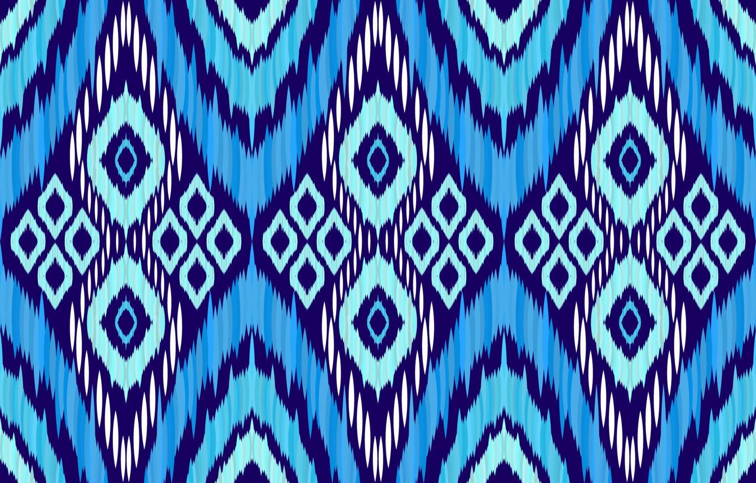 blauw ikat patronen. meetkundig tribal wijnoogst retro stijl. etnisch kleding stof ikat naadloos patroon. Indisch Navajo aztec ikat afdrukken vector illustratie. ontwerp voor backdrop structuur kleding stof kleding textiel.