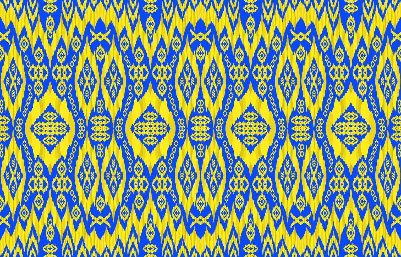 Koninklijk gouden geel ikat patronen Aan blauw achtergrond. meetkundig tribal elegant luxe stijl. etnisch kleding stof ikat naadloos patroon. Indisch Afrikaanse volk ikat vector. ontwerp voor kleding stof textiel kleding. vector