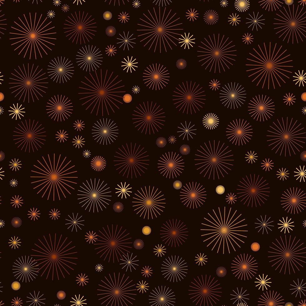 vuurwerk naadloos vector patroon geïsoleerd. helder tinten van goud en bronzen meetkundig vuurwerk Aan zwart achtergrond. herhaalbaar ontwerp voor Kerstmis kaarten, gelukkig nieuw jaar viering.