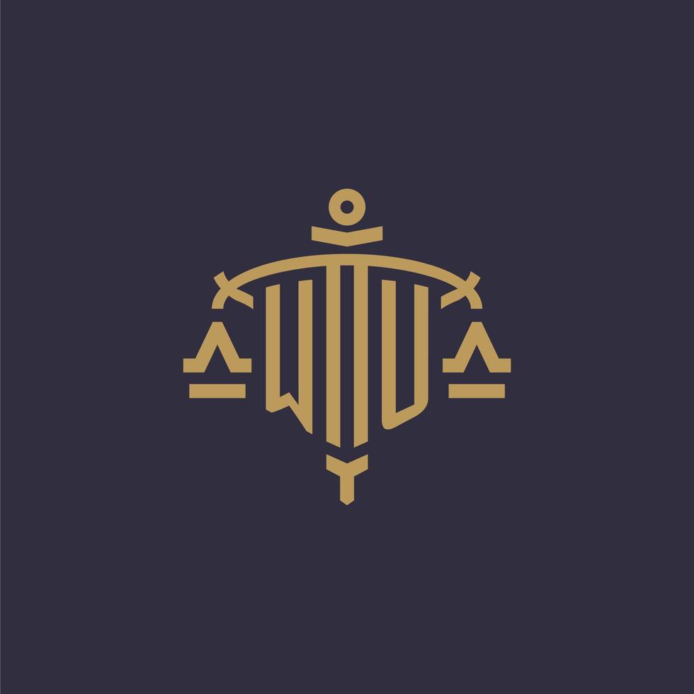 monogram wu logo voor wettelijk firma met meetkundig schaal en zwaard stijl vector
