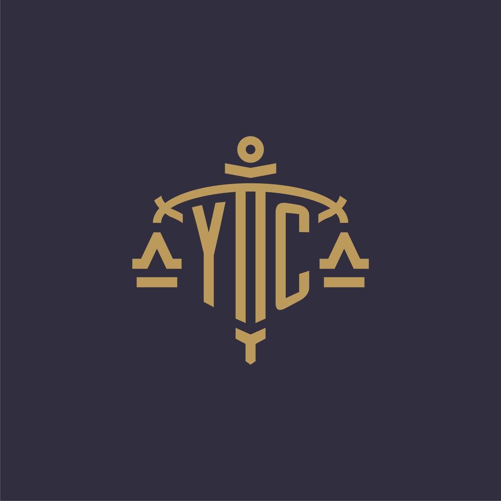monogram yc logo voor wettelijk firma met meetkundig schaal en zwaard stijl vector