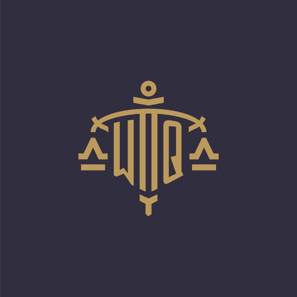 monogram wq logo voor wettelijk firma met meetkundig schaal en zwaard stijl vector