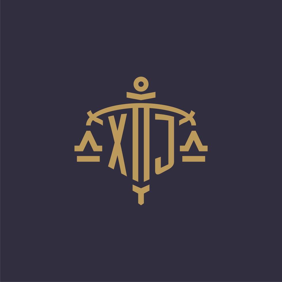 monogram xj logo voor wettelijk firma met meetkundig schaal en zwaard stijl vector