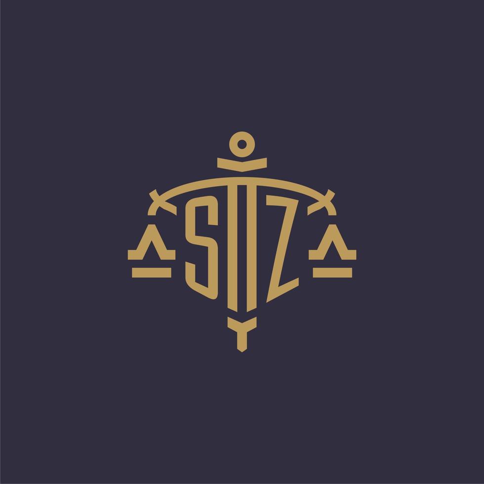 monogram sz logo voor wettelijk firma met meetkundig schaal en zwaard stijl vector