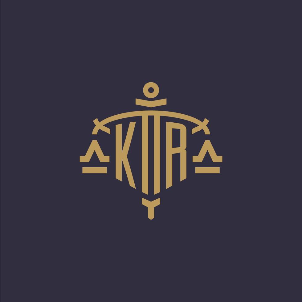 monogram kr logo voor wettelijk firma met meetkundig schaal en zwaard stijl vector