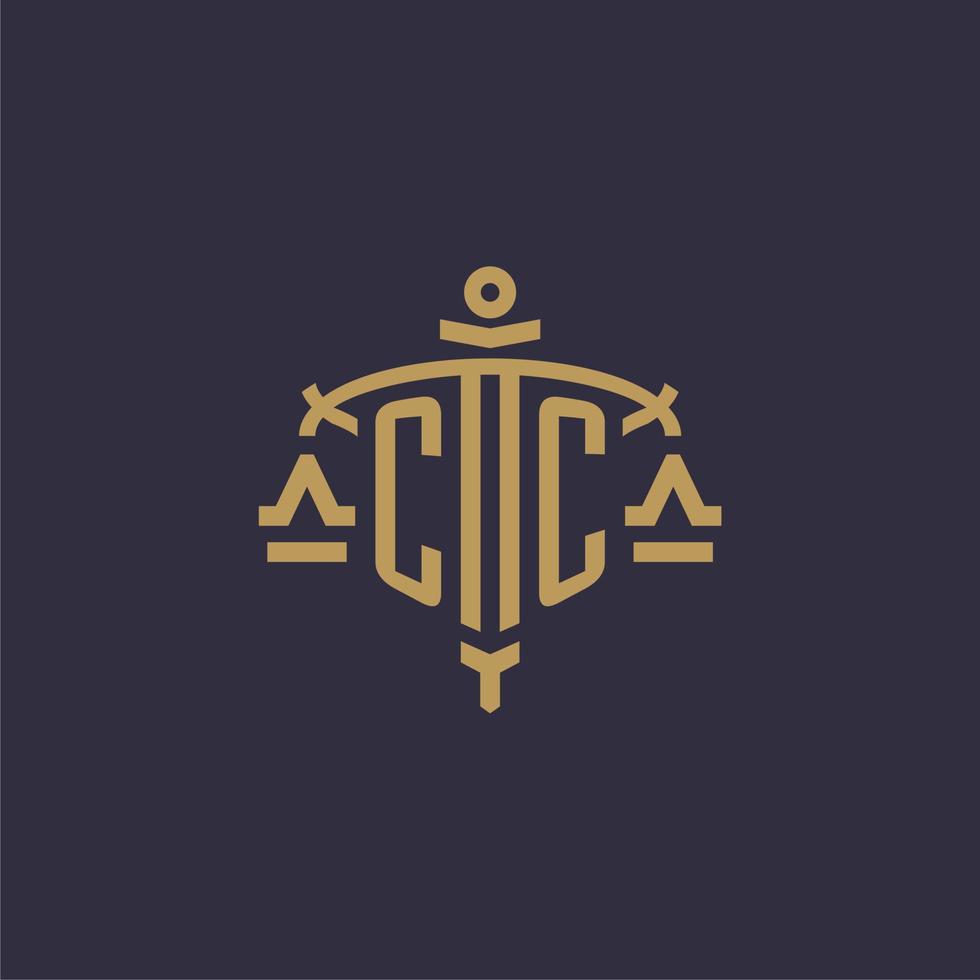 monogram cc logo voor wettelijk firma met meetkundig schaal en zwaard stijl vector