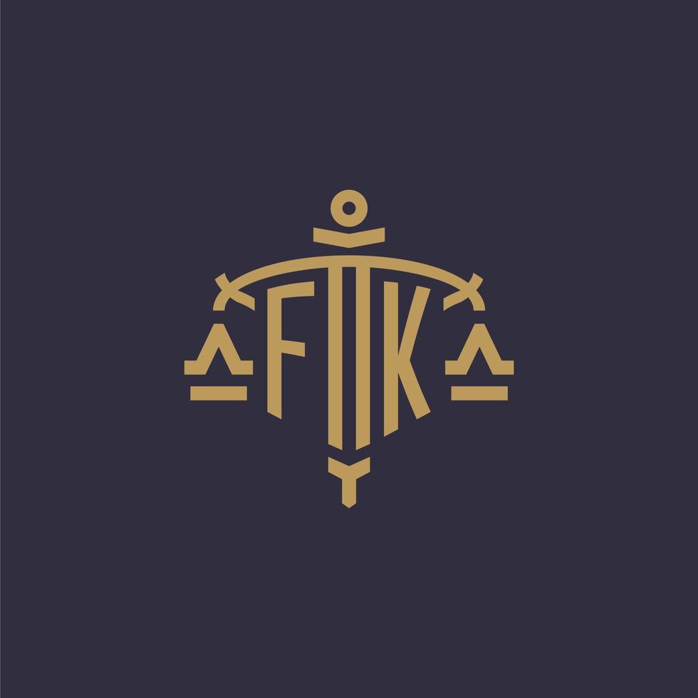 monogram fk logo voor wettelijk firma met meetkundig schaal en zwaard stijl vector