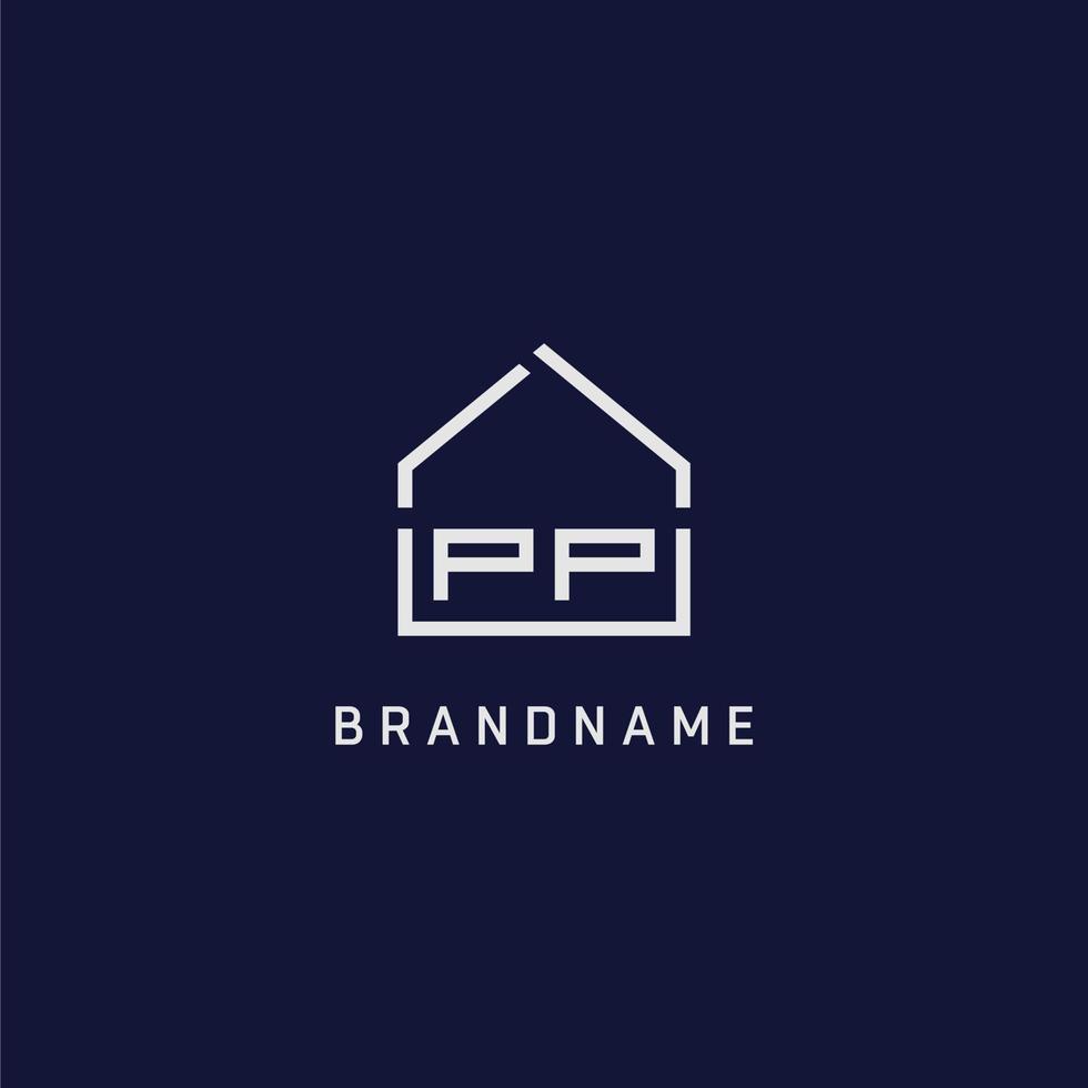 eerste brief pp dak echt landgoed logo ontwerp ideeën vector