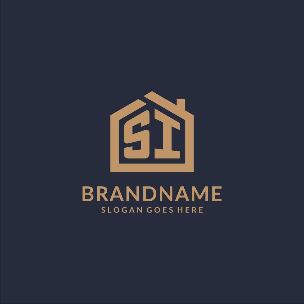 eerste brief si logo met gemakkelijk minimalistische huis vorm icoon ontwerp vector