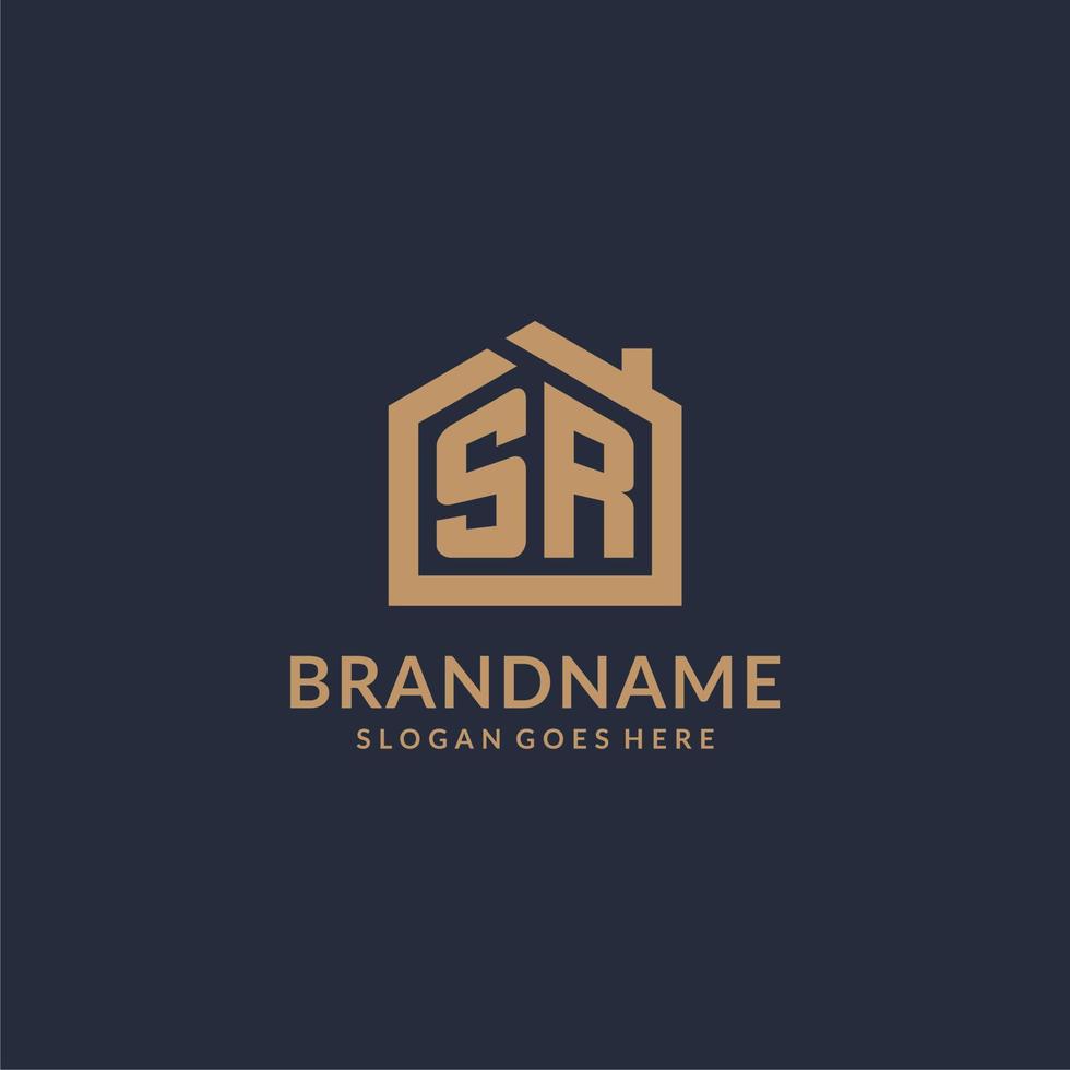 eerste brief sr logo met gemakkelijk minimalistische huis vorm icoon ontwerp vector