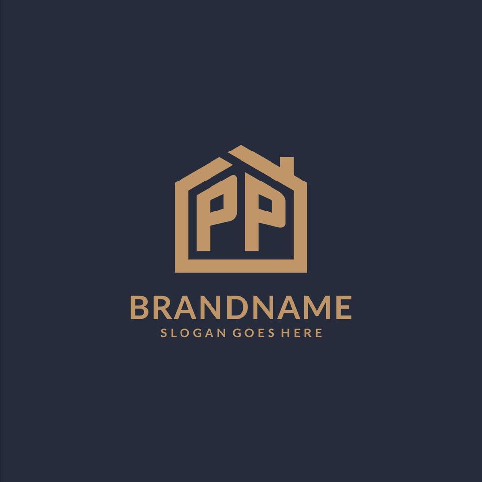 eerste brief pp logo met gemakkelijk minimalistische huis vorm icoon ontwerp vector