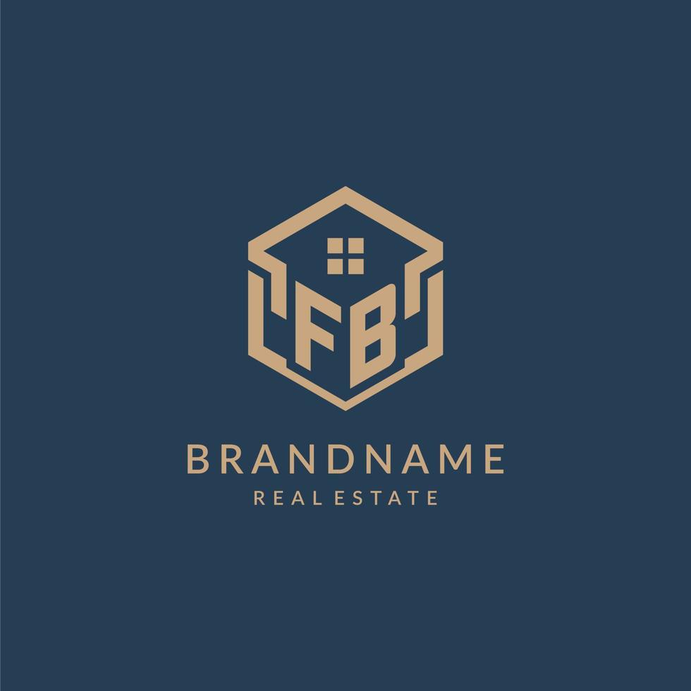 eerste brief fb zeshoekig huis dak vorm icoon logo ontwerp vector