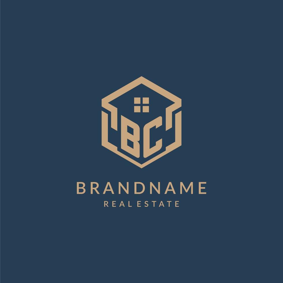 eerste brief bc zeshoekig huis dak vorm icoon logo ontwerp vector