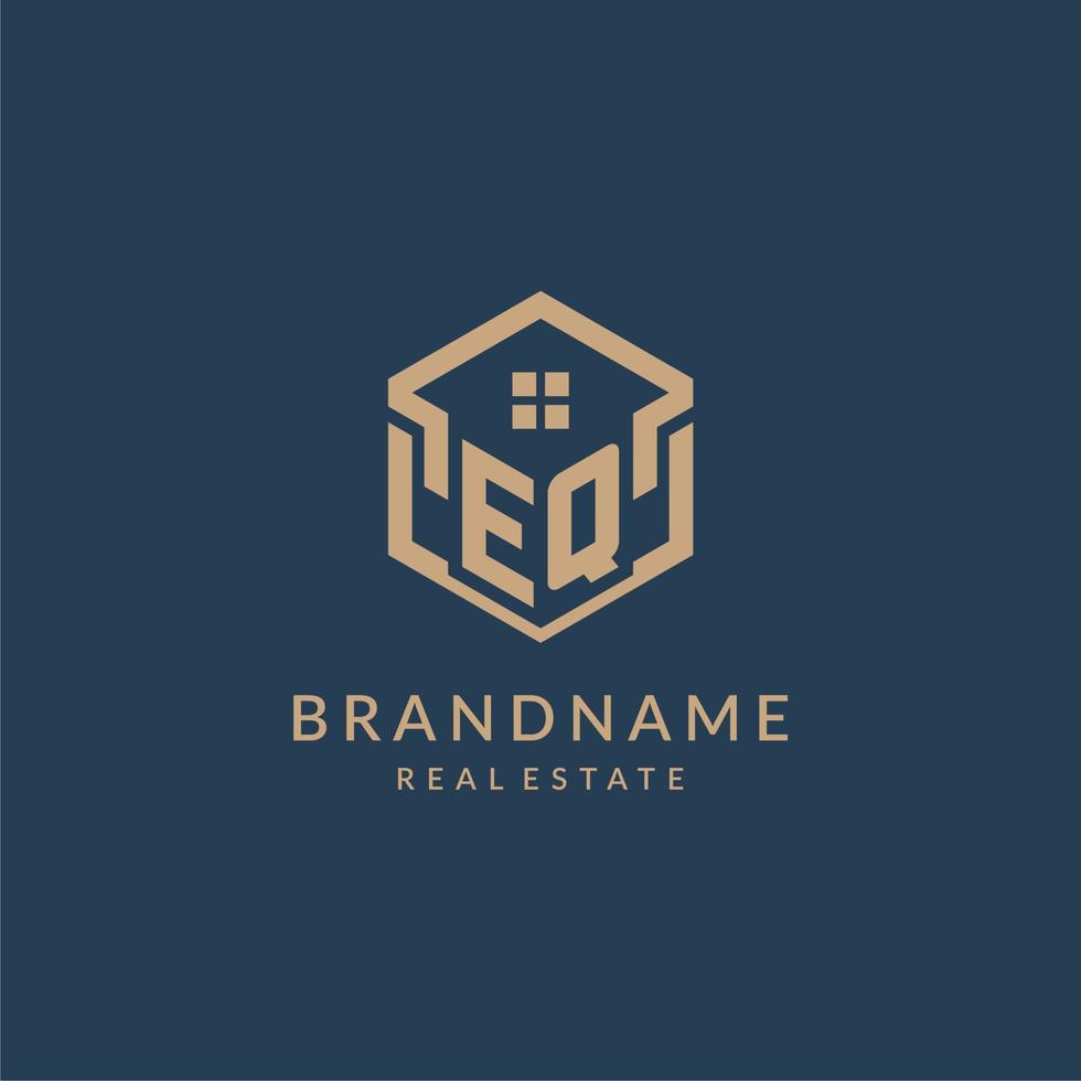 eerste brief eq zeshoekig huis dak vorm icoon logo ontwerp vector