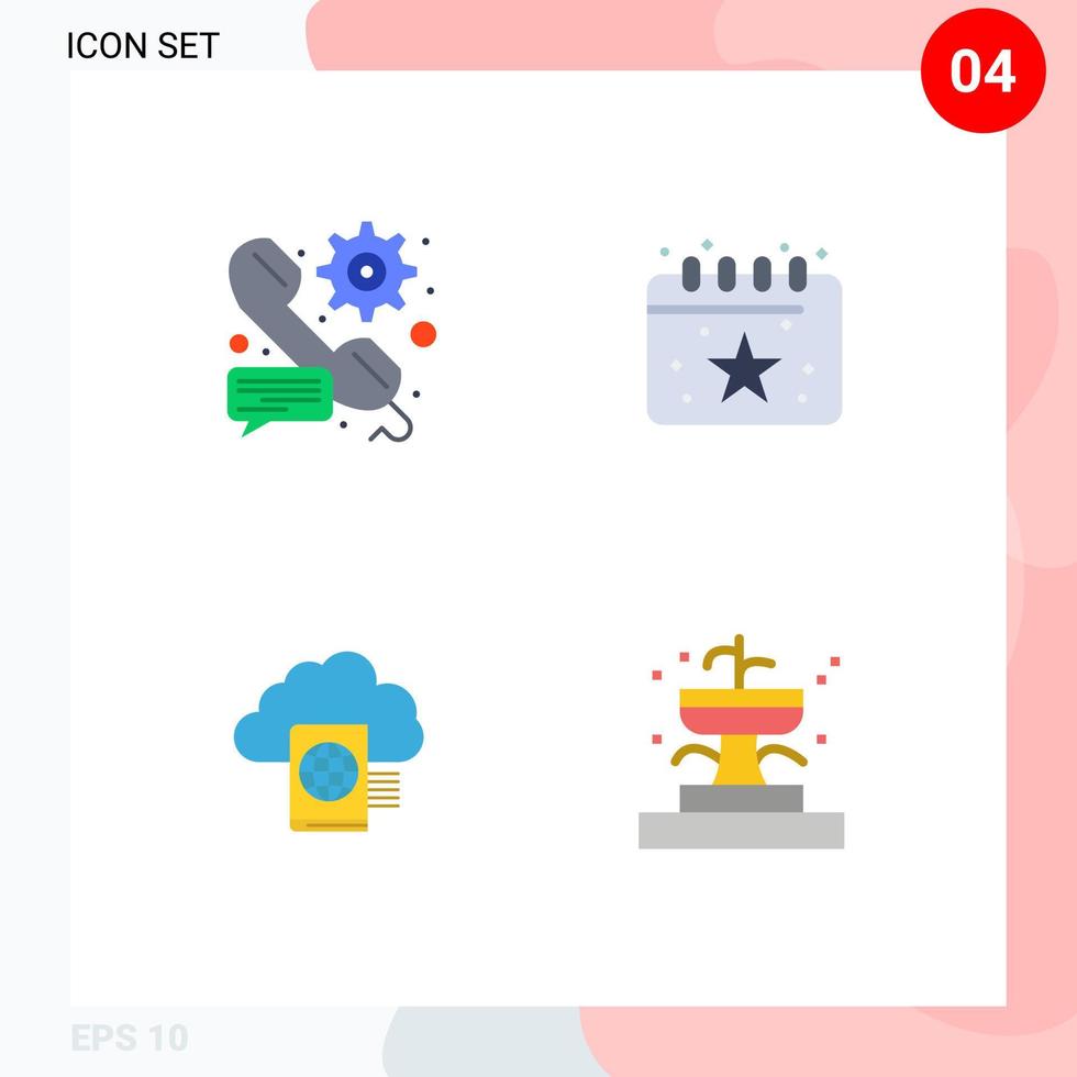4 vlak icoon concept voor websites mobiel en apps telefoontje wolk instelling kalender map bewerkbare vector ontwerp elementen
