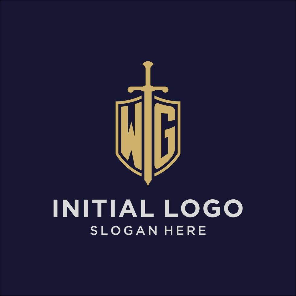 wg logo eerste monogram met schild en zwaard ontwerp vector