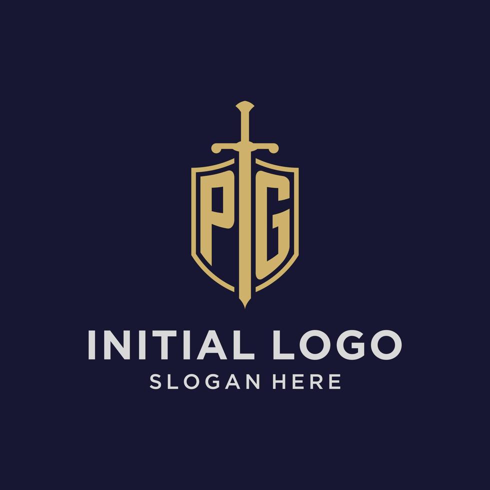 pag logo eerste monogram met schild en zwaard ontwerp vector