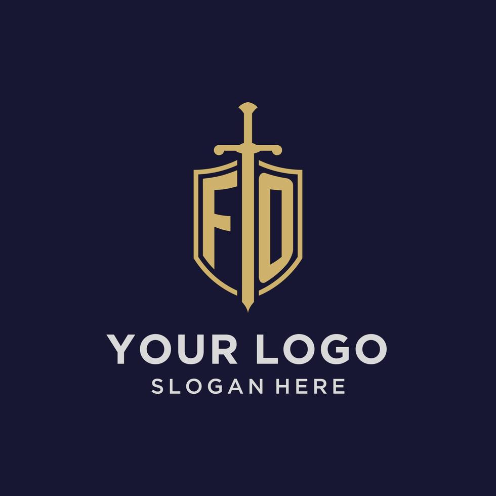 voor logo eerste monogram met schild en zwaard ontwerp vector