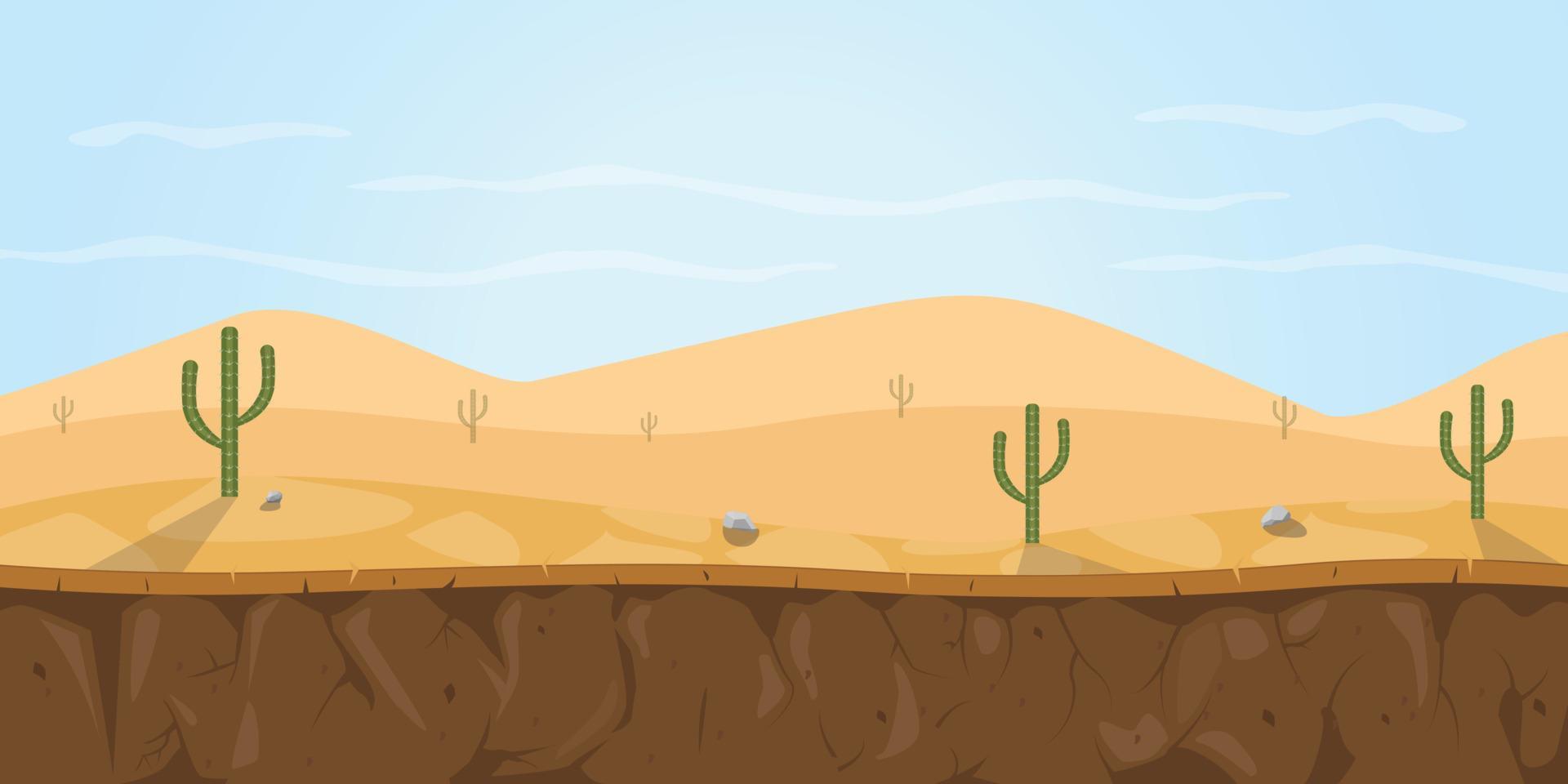 goud de mijne steen bodem laag met cactus Aan woestijn Oppervlakte vector grafisch illustratie