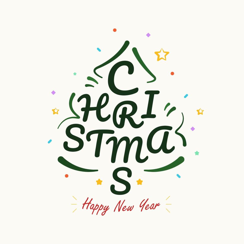 vrolijk Kerstmis en gelukkig nieuw jaar groet kaart. belettering in Kerstmis boom. modieus afdrukken voor groet kaarten, affiches, textiel, banier enz. vector illustratie