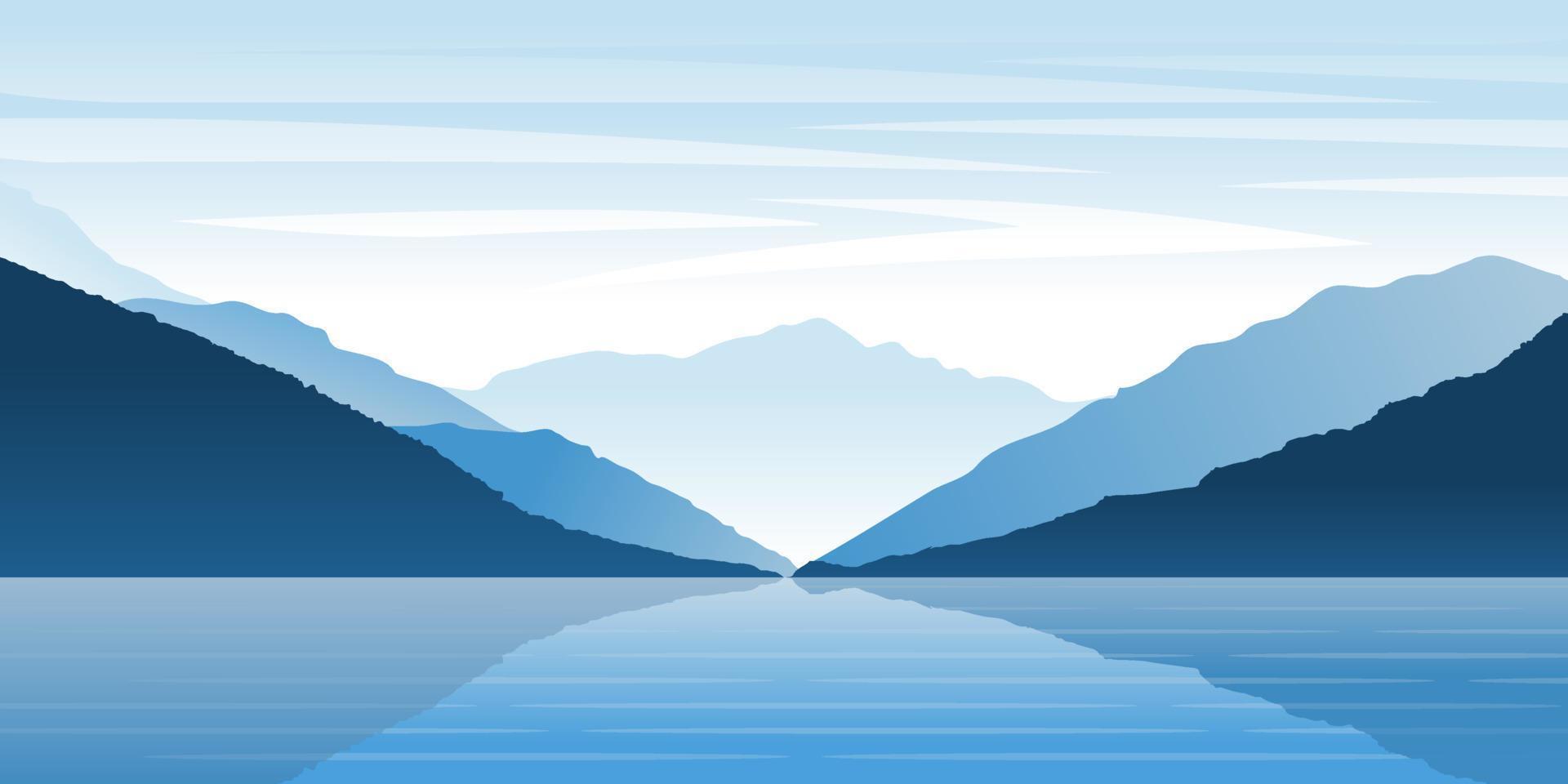 blauw tinten van meer en bergen en landschap natuur achtergrond vector kunst