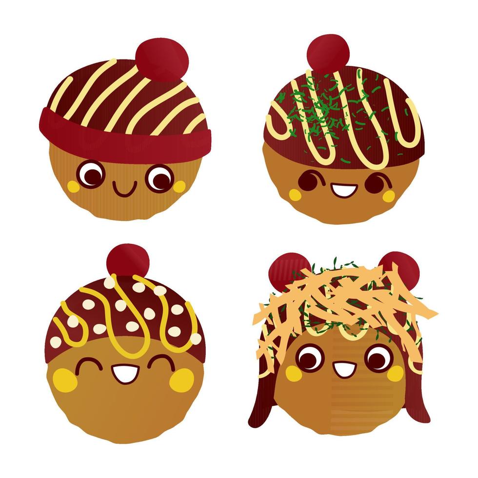 takoyaki tekens in hoeden vector illustratie geïsoleerd Aan wit