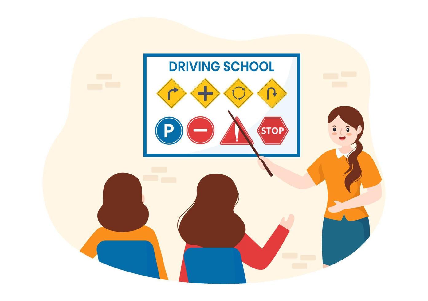 het rijden school- met onderwijs werkwijze van auto opleiding en aan het leren naar rit naar krijgen chauffeurs licentie in vlak tekenfilm hand- getrokken Sjablonen illustratie vector