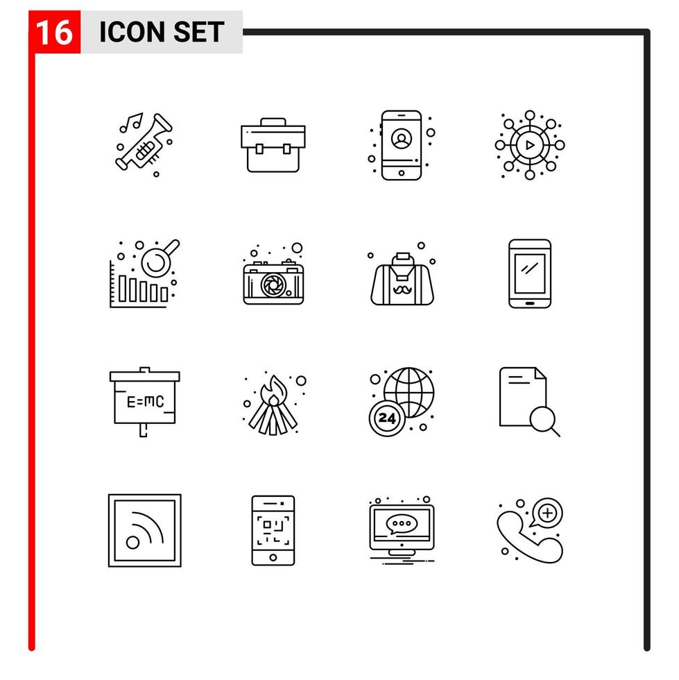 groep van 16 contouren tekens en symbolen voor camera bedrijf intelligentie- portefeuille virale netwerk bewerkbare vector ontwerp elementen