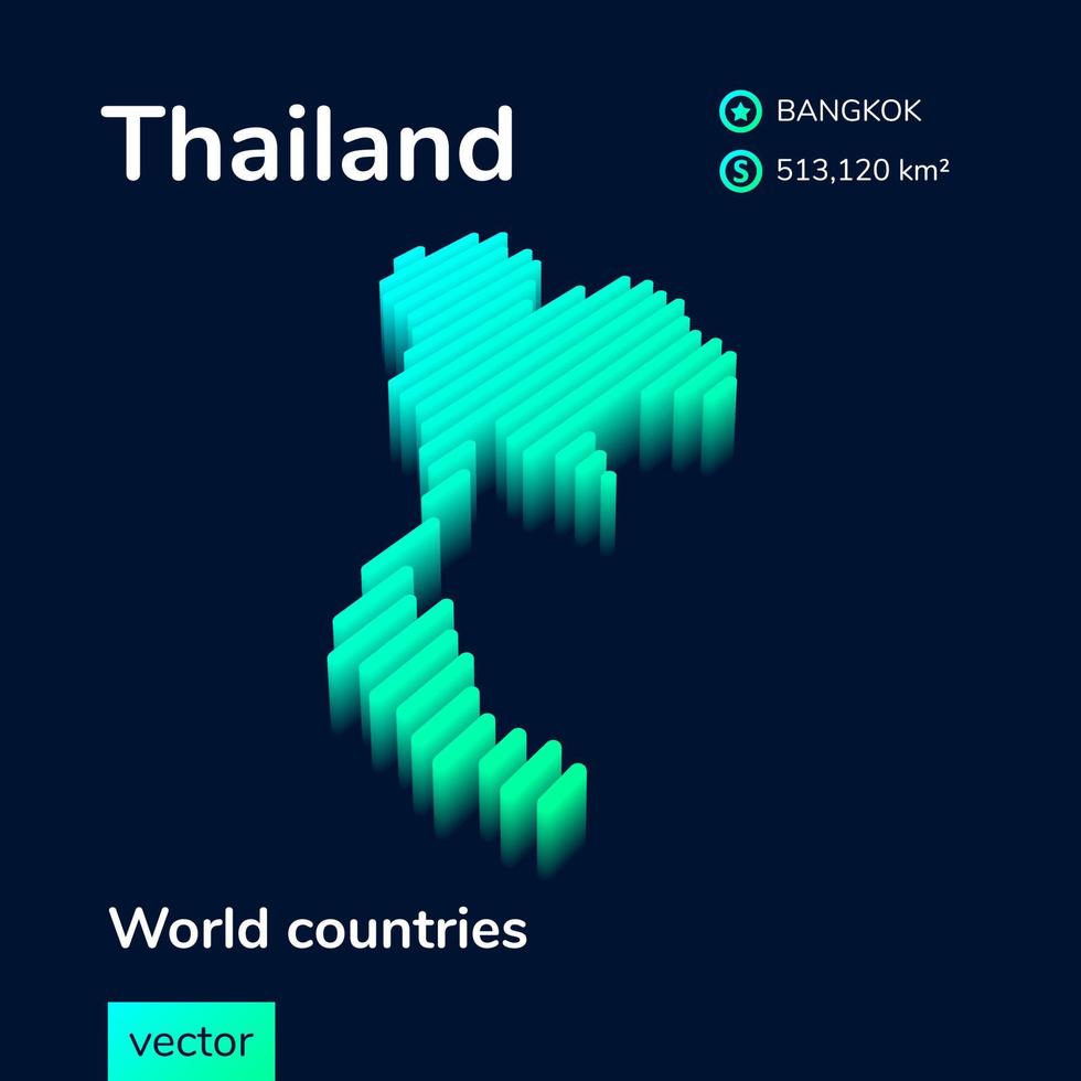 gestileerde neon gemakkelijk digitaal isometrische gestreept vector Thailand 3d kaart in turkoois munt kleuren