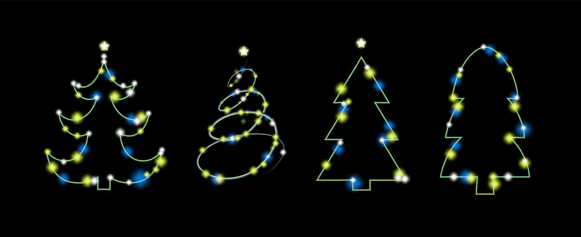 oekraïens Kerstmis bomen. lineair illustratie van een gloeiend Kerstmis boom. geel blauw kleuren. slinger in oekraïens kleuren. Kerstmis boom vector