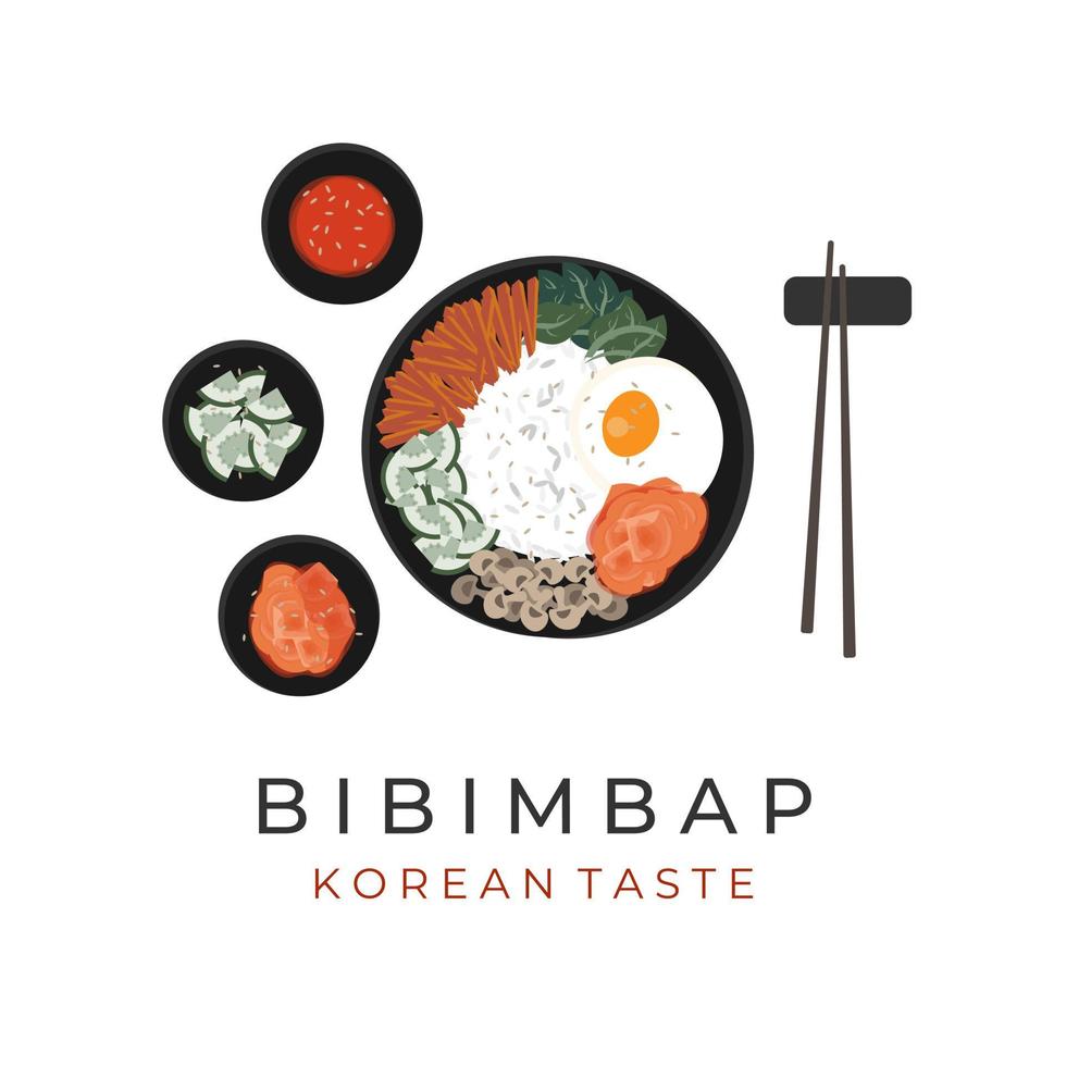 Bibimbap Koreaans voedsel illustratie logo met Kimchi vector