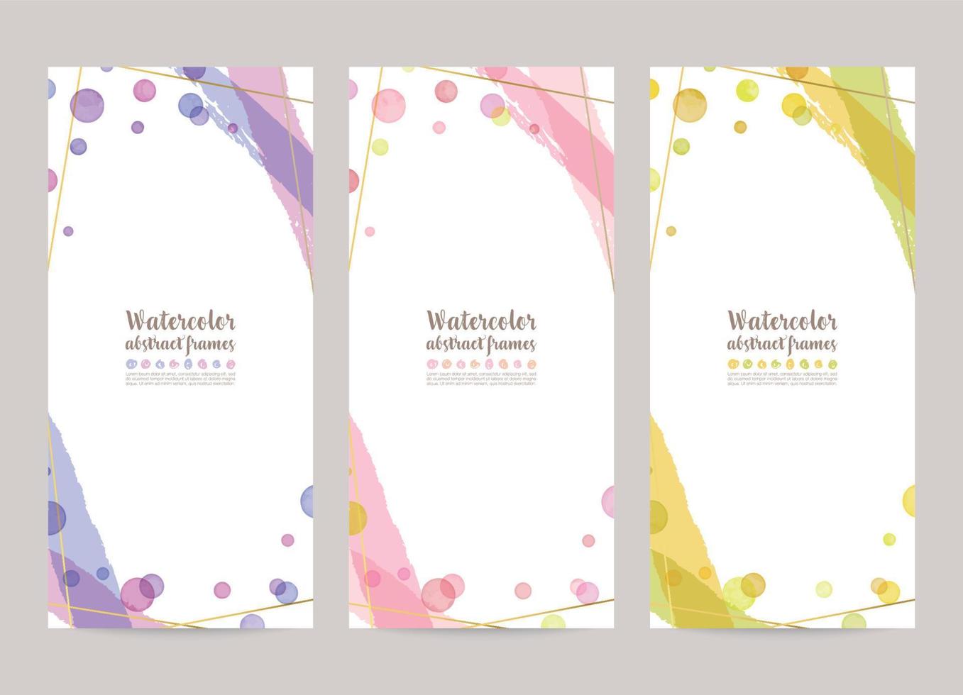 vector ontwerp Sjablonen met kleurrijk waterverf bubbels, goud lijnen. brochure Hoes