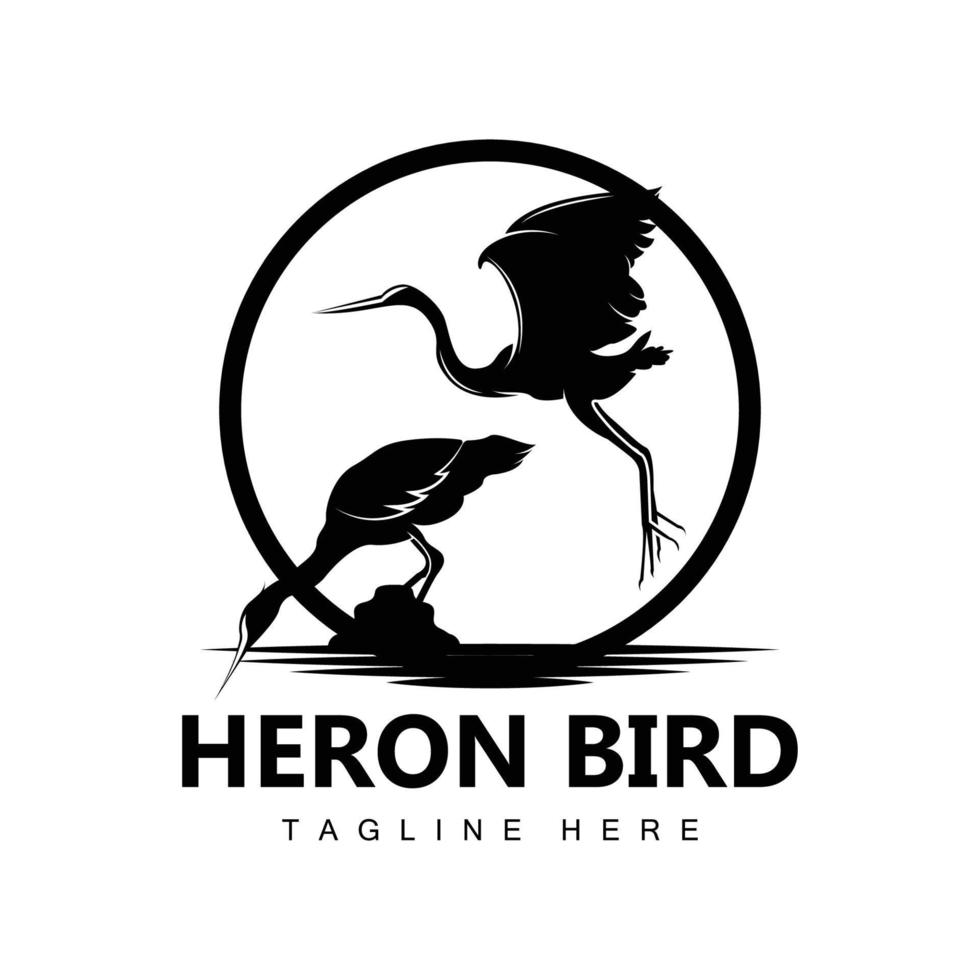 vogel reiger ooievaar logo ontwerp, vogelstand reiger vliegend Aan de rivier- vector, Product merk illustratie vector