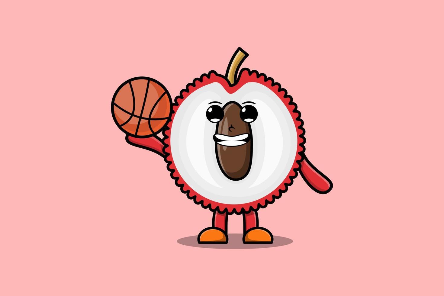 schattig tekenfilm lychee karakter spelen basketbal vector