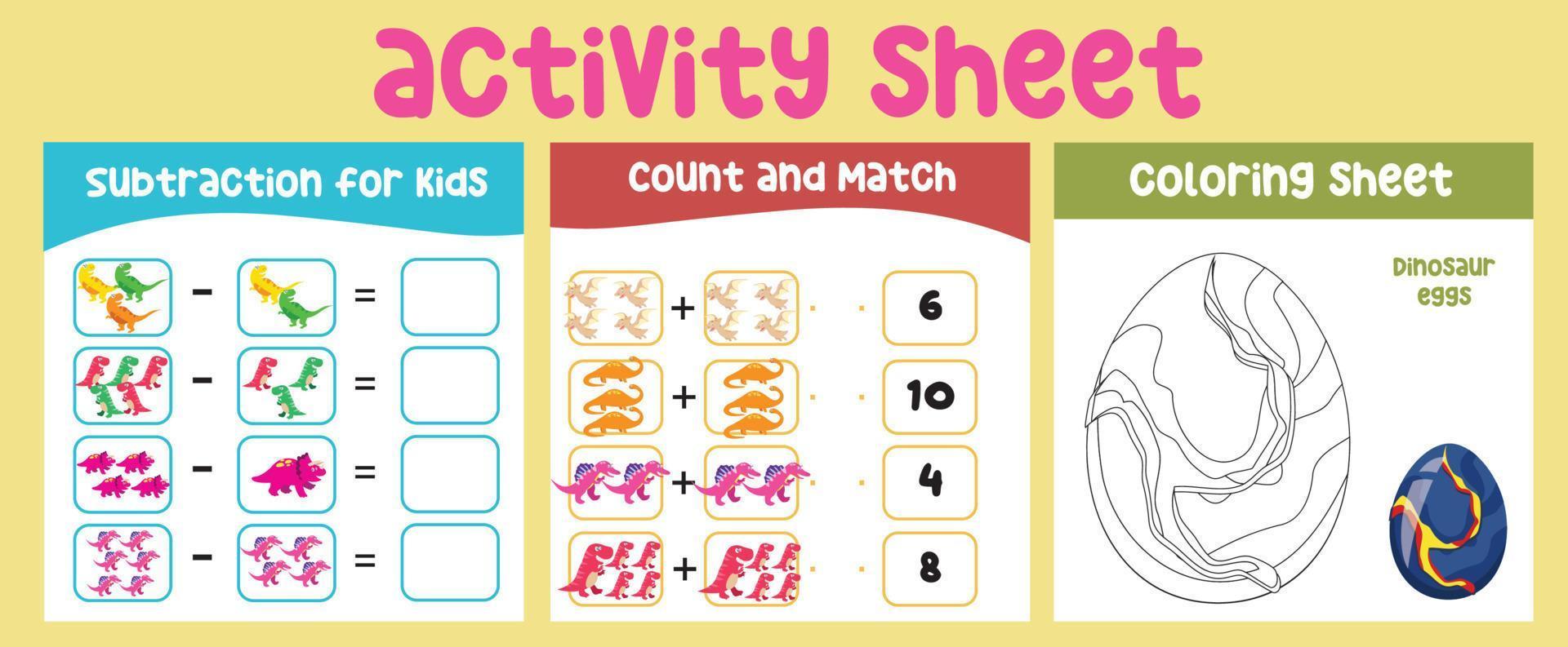 3 in 1 werkzaamheid vel voor kinderen. leerzaam afdrukbare vel voor kinderen vector