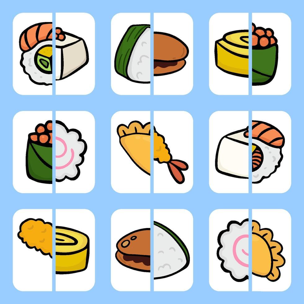 vector bij elkaar passen kaart Japans voedsel themed