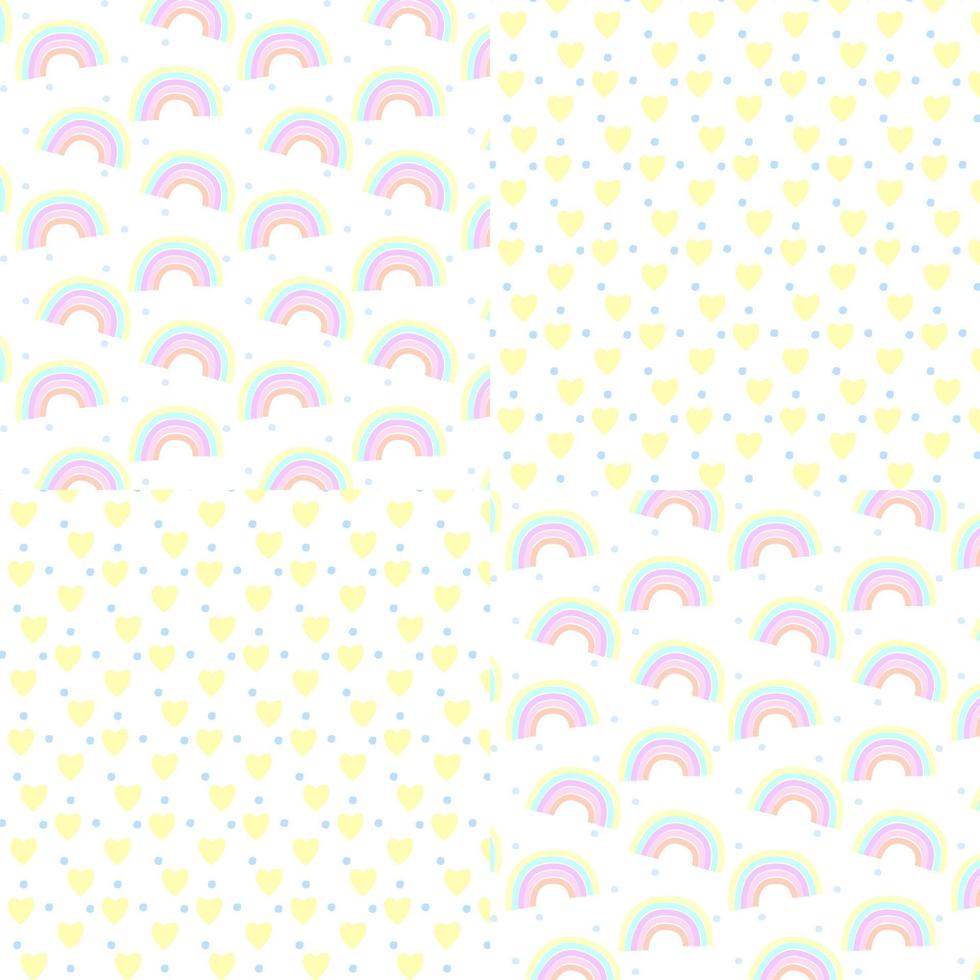 reeks van schattig patronen met regenbogen patroon en harten. voor baby meisjes, voor kleding stof, scrapbooken, behang projecten. vector illustratie