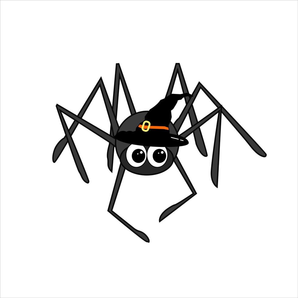 gelukkig halloween. schattig spin in heks hoed dier karakter tekenfilm geïsoleerd, perfect voor omslag, boek, verjaardag kaart, geschenk kaart, inpakken papier, sticker, t-shirt, memo, decoratievector illustratie vector