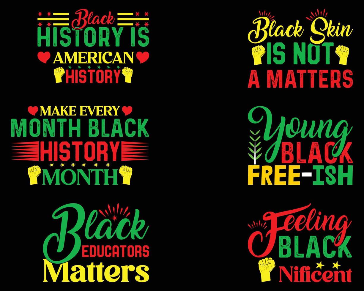 zwart geschiedenis maanden t-shirt ontwerp bundel . vector