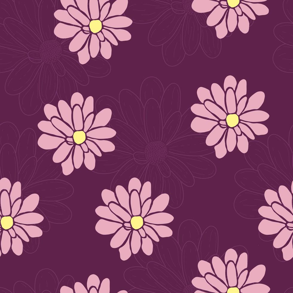 vector pastel kimono bloemen Aan donker Purper naadloos patroon