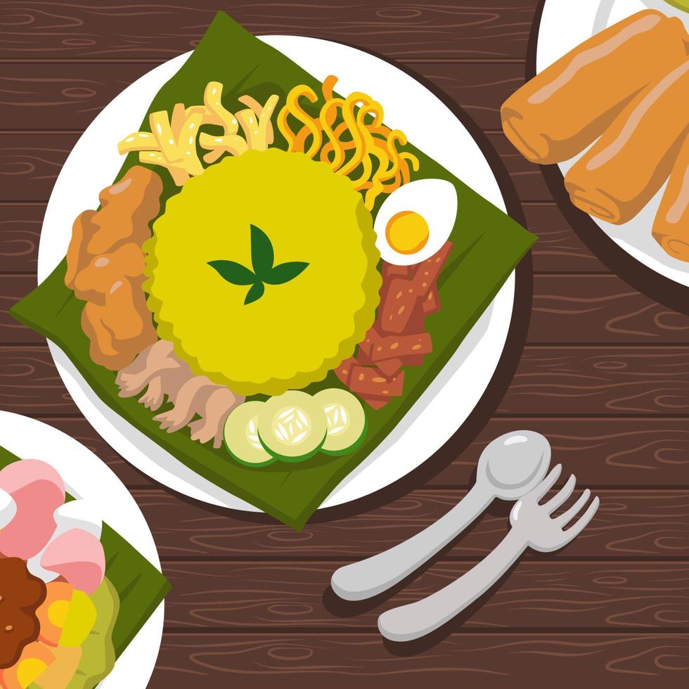 nasi kuning vlak stijl illustratie vector ontwerp