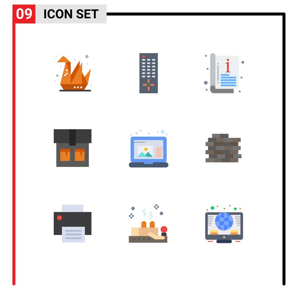 pictogram reeks van 9 gemakkelijk vlak kleuren van steen laptop catalogus trek mode bewerkbare vector ontwerp elementen