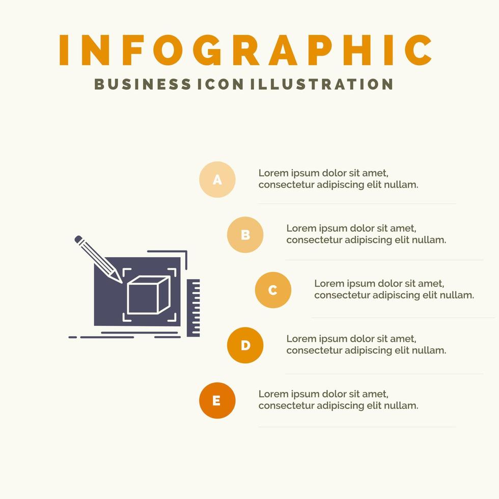 tekening kunst schetsen lijn potlood solide icoon infographics 5 stappen presentatie achtergrond vector