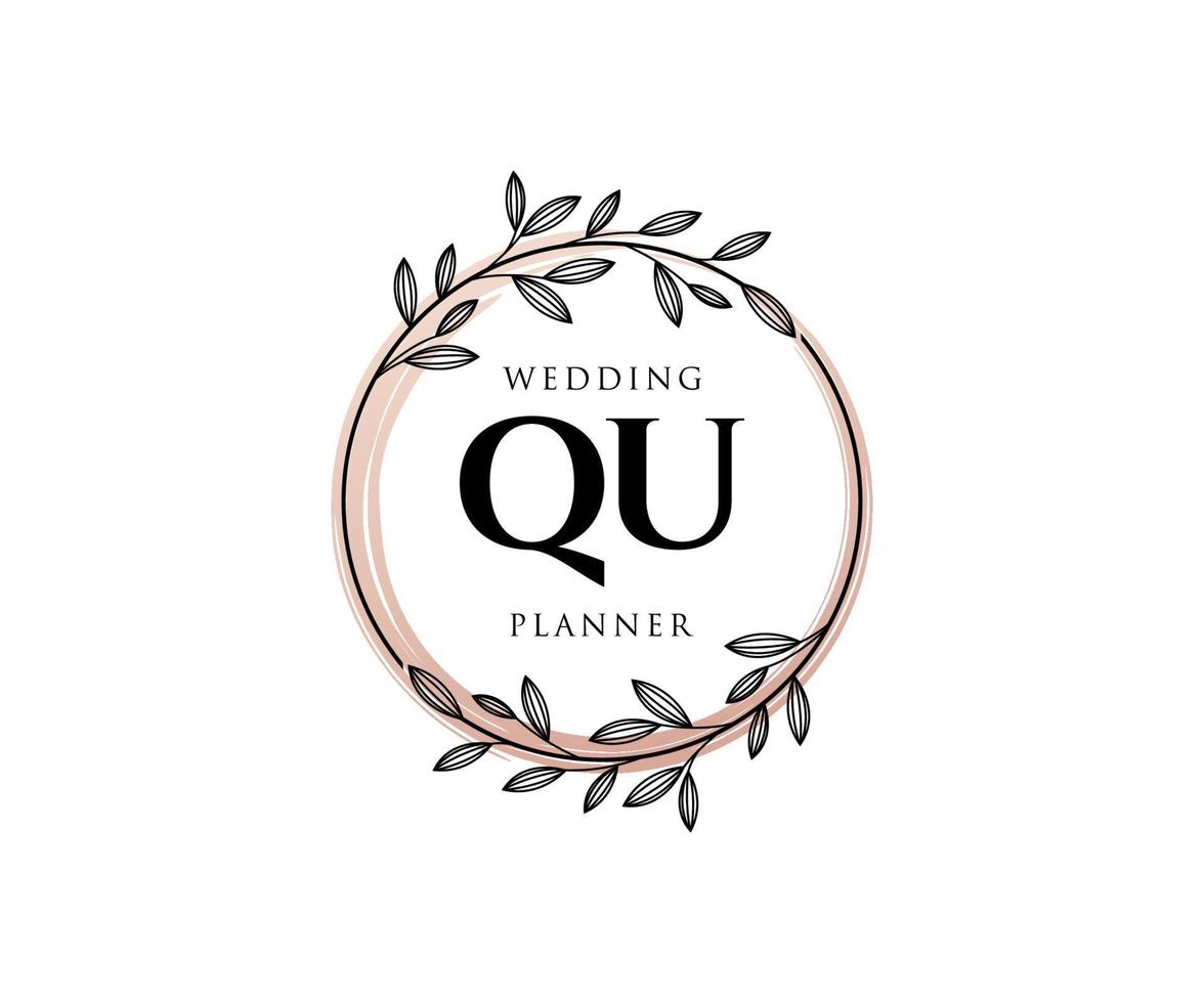 qu initialen brief bruiloft monogram logos verzameling, hand- getrokken modern minimalistisch en bloemen Sjablonen voor uitnodiging kaarten, opslaan de datum, elegant identiteit voor restaurant, boetiek, cafe in vector