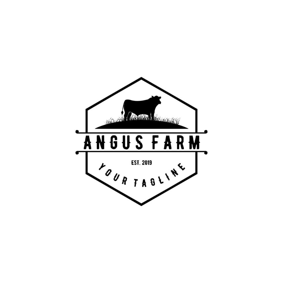 vee boerderij angus koe insigne vector logo ontwerp