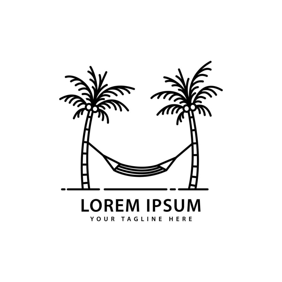 hangmat logo ontwerp met buitenshuis palm bomen vector