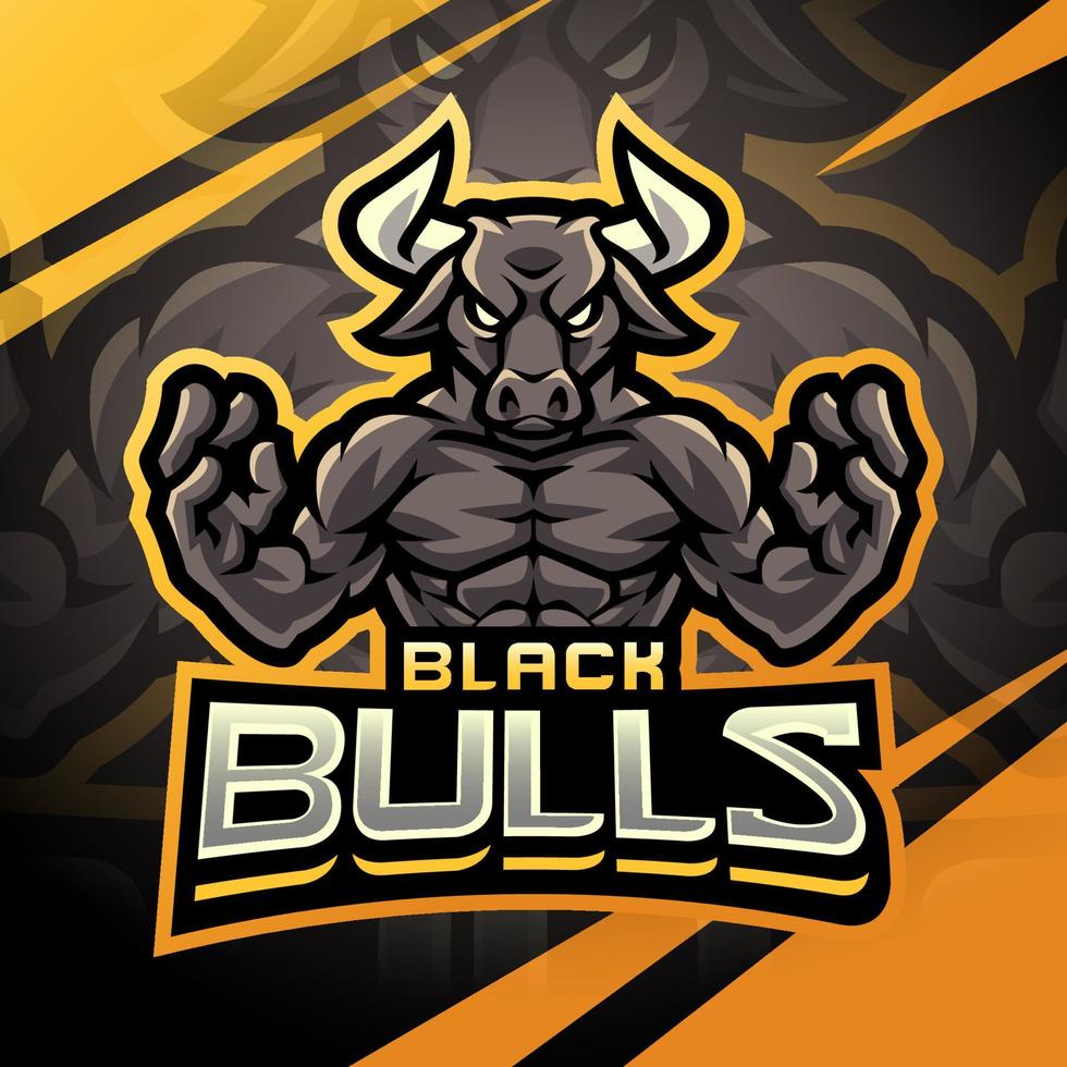 zwart stieren vechter esport mascotte logo ontwerp vector