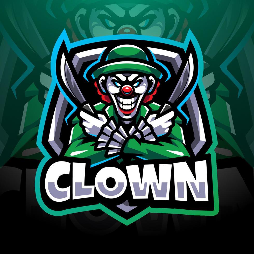 clown esport mascotte logo ontwerp vector